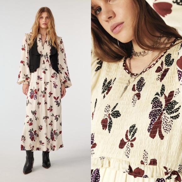 NWT Ba&sh Daya Ivory Floral Polka Dot Midi Dress Small Romantic French - Picture 1 of 16